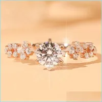 Pierścionki ślubne Vintage Pierścień zaręczynowy Zespół klastrowy Diamond Anniversary Bridal Ring Art Deco Sier Rose Gold Drop dostawa 2021 Queen66 DHK3E