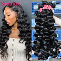 Hair Bulks Beaufox 32 Inch Human Bundles Loose Wave Indian Weave 1 3 4 PCS Extensions Natural Black 220913