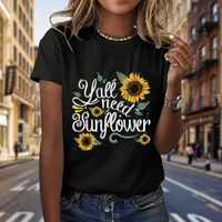 Camisetas para mujeres Camisetas de impresión de letras de girasol