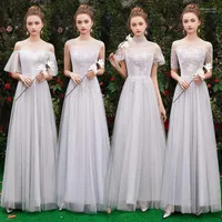Ethnic Clothing Gray Bridesmaid Dress Female Vestidos Long Sexy Evening Sister Group Girlfriends Wedding Party Girls1