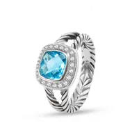 Biżuteria projektant luksusowych Pierścieni Projektanci wysokiej jakości 18 -krotnego złota klasyczny pokręcony pierścionek Blue Topaz cyrkon Hoop Fashion Wedding Gifts