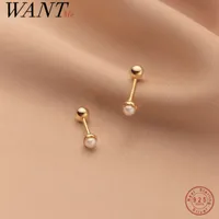 Fine Stud Earrings WANTME 925 Sterling Silver Simple Beads Small Stud Earrings for Women Fashion Korean Party Piercing Jewelry