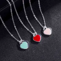 Colliers de pendentif Korea S925 Collier d'amour en argent sterling à double coeur en forme de coeur en émail Blue Pink Peach Style Style Collarbone