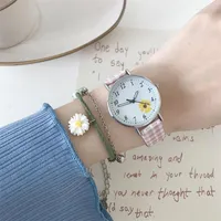 Wristwatches Simple Quartz Flower Dial Watch For Ladies Fashion Stainless Steel Casual Bracelet Fabric Wrist Women