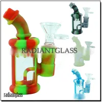 Silicone Bong Water Pipes Hookahs 4.5&quot; protable water transfer printed glass mini bubbler bongs Hookah Free Bowl dabber tools dab rig