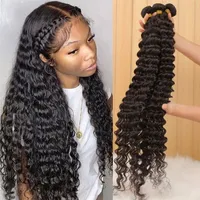 Hair Bulks Deep Wave Bundles 100% Human 28 30 inch Curly 3 4 Brazilian Weave Extension 220913