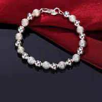 Link Bracelets 8MM Silver Color Light Beads And Frosted Bead Chain Fashion Jewelry For Men Women Drop