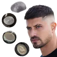 Ready To Ship European Human Hair Toupee For Men Straight 6&quot; 8x10 Super Thin Skin Pu Silk Lace Base Mono Q6 Australia Hair System Male Man