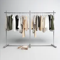Clothing store display rack Commercial Furniture row display racks floor type stainless steel hanger middle island side hanging women's cloth shop cargo shelf