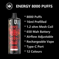 ORINGAL KK ENERGY 8000 PUFFS E Cigaretter Eng￥ngsvape 5% 850mAh 16 ml 1,2 Ohm Mech Coil Airflow Pod Kits Laddningsbar f￶r￥ngare Pen Autentisk