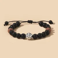 Bangle OAIITE Natural Black Onyx Stone Rudraksha Mala Beaded Bracelets Handmade Braided Bracelet Adjustable Energy Wrist Jewelry