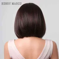 Lace Wigs HENRY MARGU Bob Straight Brown Black Synthetic Middle Part Short for Women Daily Medium Length Heat Resistant 0913