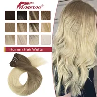 Hair Wefts Moresoo Weft Extensions Human Weave in Double Wefted Bundles Machine Remy Balayage Pieces for Women Straight 220913