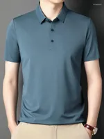 Men&#039;s T Shirts Dark Blue Green Black Men Business Smart Casual Plain Color Top Short Sleeve Turn Down Collar 2022 Summer