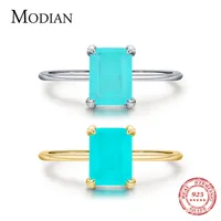 Rings Modian Authentic 925 Sterling Silver Classic Rectangle Tourmaline Paraiba Female Finger Ring For Women Charm Fine Jewelry Anillo