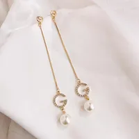 Dangle Earrings Luxury Letter G Link Chain Imitation Pearl Crystal Alphabet Brand Eor Studs Bar Long Threl Earring