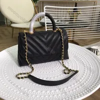 10A Top Tier Small Chevron Coco Flap Bag 23cm Luxury Designer Handle Handbag Mirror Quality Womens Real Leather Caviar Quilted Purse Black Shoulder Gold Box Chain Bag