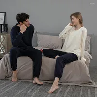 Abbigliamento da uomo Sleep sciolto Plus Size Homewear Set coppia Pajamas Cotton Round Neck Long Tops Long Pants Women for Winter Spesse uomini caldi uomini