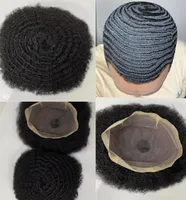 Afro -Amerikaanse Afro 8mm golf Zwarte kleur Russische maagd Remy Human Hair stukken 8x10 Volledige kanten toupee voor zwarte mannen