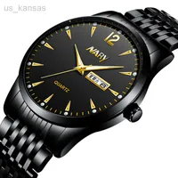Нарученные часы черные стальные Quartz Watch Men's Formal Wear Watch Men Luxury Business Clock Clock Водонепроницаемые золотые часы Relogio Masculino L220914