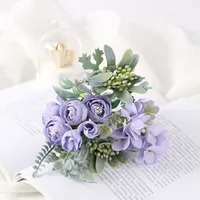 Vackra 20 färger Flower Wedding Bouquet With Ribbon Handmade Artificial Handle Bridal