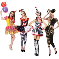 Тематическое костюм клоун женщины Хэллоуин Фонд платье взрослые забавные цирковые ролевые игры для вечеринки с шляпой 220914