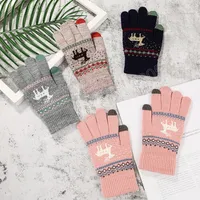 Jacquard Warm Fawn Gloves Women Touch Screen Mittens Lady Winter Knitting Full Finger Gloves Female Christmas Mitten Mitten