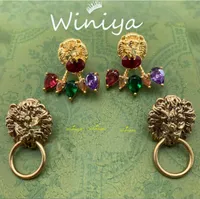 Dangle Chandelier New Vintage Brass tiger head color diamond earrings feminine simple jewelry wholesale