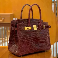 Designer Bags Brikin Bag Hemees Woman's Handbag Hand Sewn Handbags Women's Bags Luxury Goods Inverted Bay Crocodile Leather High Gloss