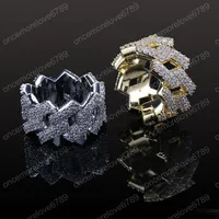 Yellow White Gold Color Ice Out Hiphop Ring for Men Bling Cubic Zirconia Men's Hip Hop Jewelry Gold Silver Plated Cluster Rin265a