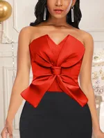 Women&#039;s Tanks Women&#039;s & Camis AOMEI Women Red Party Tops 2022 Elegant Crop With Big Bow Summer Sexy Bare Shoulder Backless Anti Slip