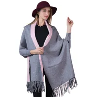スカーフスカーフ冬の長いラップショール濃い暖かい綿カシミアウールポンチョソリッドSスリーブ220914