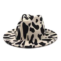European US British Style Cow Print Jazz Felt Hat Faux Wool Fedora Hats Women Men Wide Brim Panama Party Formal Hat267V