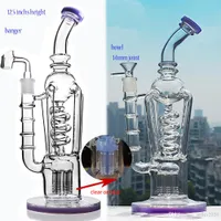 12.5 pulgadas Freezable Bong Recycler Dab Ligas Dab Glass Bongs Bongas de agua Gueso de vidrio grueso Bongs de tabaco con taz￳n de 14 mm