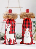Dekoracje świąteczne świąteczne Buffalo Plaid Butelka do wina okładka dekoracyjna furia futra kołnierz szampana torby na uchwyt na sweter Ornament JK2011x5