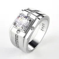 Zespoły biżuterii mody Huitan luksusowy srebrny kolor okrągły sześcienne pierścionki cyrkonu dla mężczyzn klasyczny pierścionek ślubny olśniewający męski akces ...