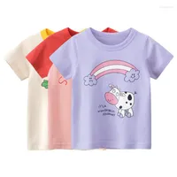 셔츠 2022 여름 옷 소녀 탑스 무지개 딸기 티셔츠 소녀 아이의 옷 만화 짧은 슬리브 면화 어린이 셔츠
