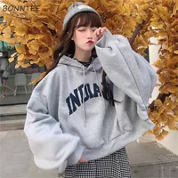 Women&#039;s Tracksuits Hoodies Women Hooded Thick Aesthetic Loose False Two piece Letter All match Leisure Simple Trendy Shcoolgirls Clothing Stylish 220914