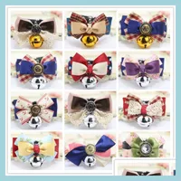 Dog Collars Leashes Pet Dog Tie Bow Teddy Bowknot Cat Bell Collar Jewelry Handsome Gentleman Adjustable Cute Fashion Drop Delivery 2 Dhm1P