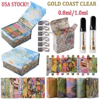 USA Warehouse Atomizers Smokers Club Gold Coast Clear Vape Cartridges 510 Thread 0.8ml 1ml Ceramic Carts Empty Cartridge Oil Dab Pen Vaporizer 500pcs/lot