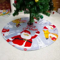 Decoraciones de Navidad Falda de árbol Lindo Santa Claus Repeer Manero de nieve Mats de estampado para el centro comercial Oficina de la Xmas Años de decoración