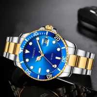 Wristwatches 2022 Fashion Blue Watch Men Sports Watches GMT Rotatable Bezel Stainless Steel Auto Date Quartz Wristwatches Relogio Masculino L220914
