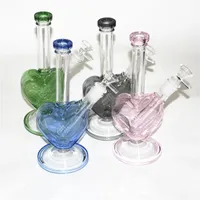Hookahs 9inch hjärtform Glas Bongrosa färg Dab Oil Rigs Bubbler Mini Glass Vattenrör med 14 mm Slide Bowl -bit nektar