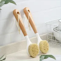 Temizlik Fırçalar Ahşap uzun saplı tava fırçası yemek kase yıkama temizleme pratik asılı yapışmaz yağ mutfak aletleri damla deliv dhfma