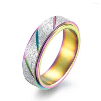Cluster Rings Spinner Gold Wave Pattern Titanium Steel Men Anxiety Fidget Ring For Women Spinning Gifts
