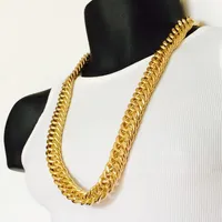 Chains Mens Miami Cuban Link Curb 14k Real Yellow Solid Gold GF Hip Hop 11 mm d'￩paisseur Jayz Epacket EKN4B QE0Q12057
