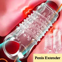 Sex Toy Massager Transparent black Penis Extender Sleeves Reusable Rings Extension Enhancer Delay Ejaculation Toys for Men