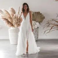 Casual jurken vrouwen maxi jurk hoge spleet mouwloze v nek wit kant voor trouwfeest spaghetti riem sexy vestidos de fiesta noche