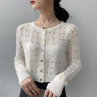 Knits de mujeres Women Short Cardigan Spring y Autumn French Retro Hollow Crochet Sweater Flower Wild Top Wembra NS1951