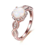 Boako Elegant Rainbow Opal Ring Fashion White CZ 웨딩 쥬얼리 로즈 골드 로즈 골드 가득한 약속 반지 anillos274i